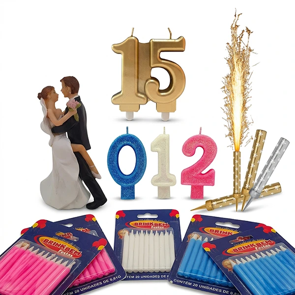 Velas em diferentes formatos e cores Brink Bem Festas